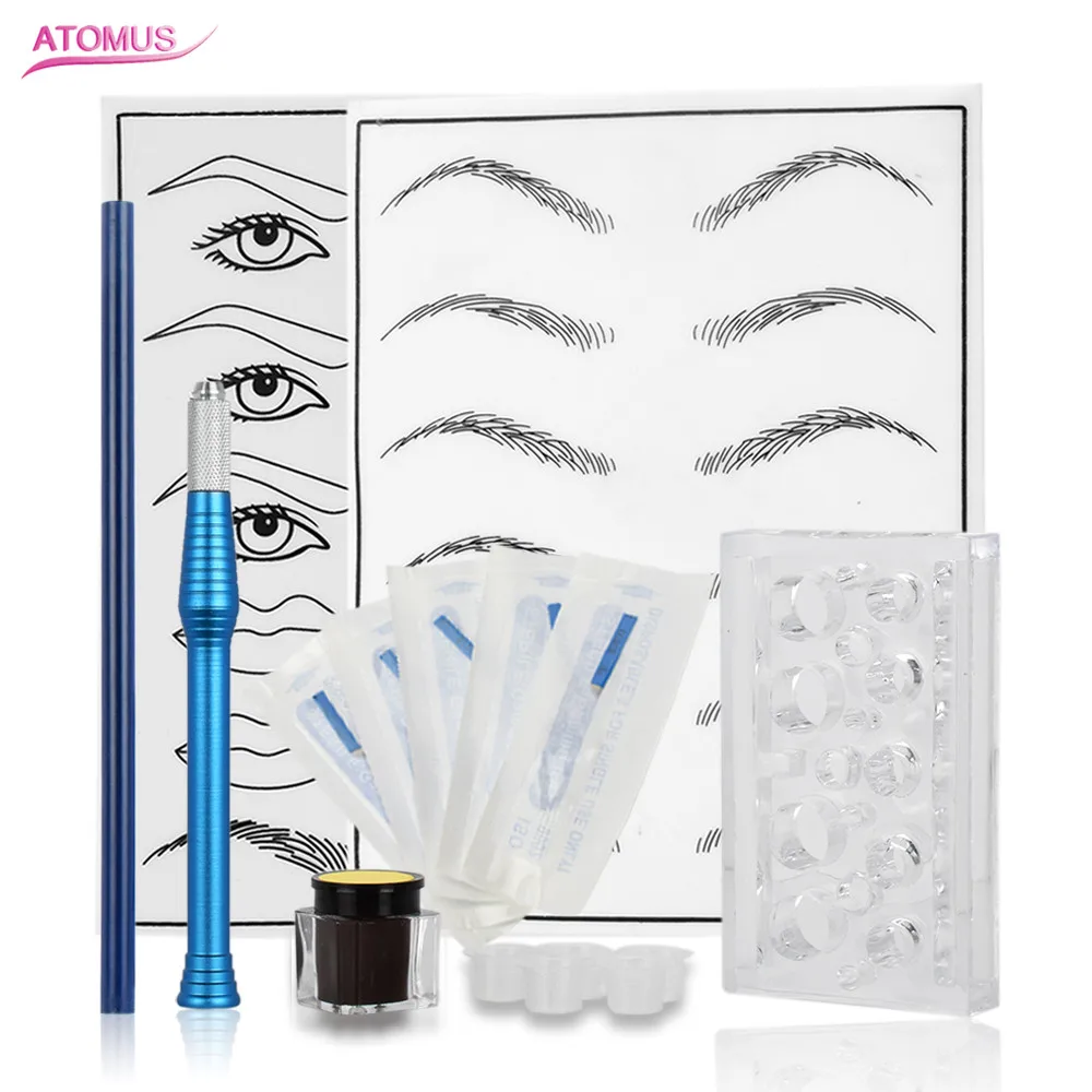 ATOMUS 1 Set Practical Makeup Microblading Eyebrow Tattoo Ink Cup Holder Kits Pen Needle Skin Ruler Beauty For Beginners Body