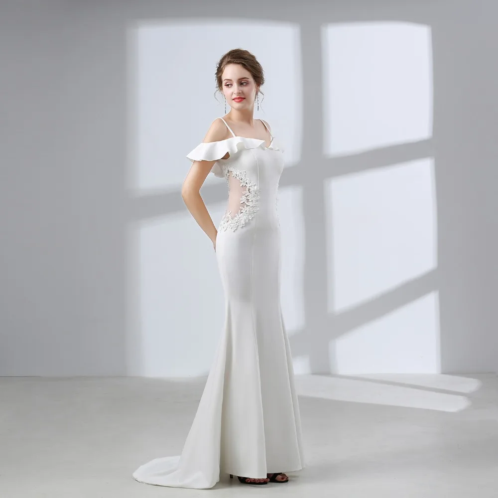 JaneVini Màu Trắng Thanh Lịch Appliques Đính Cườm Dài Bridesmaid Dresses Không Tay Spaghetti Dây Đeo Backless Nàng Tiên Cá Chính Prom Gowns