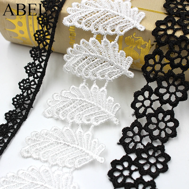 5yards/lot White Black Flower Leaf Lace Trims Embroidery Fabric Lace Ribbon for Sewing Crafts Diy Clothes Garments Accessories