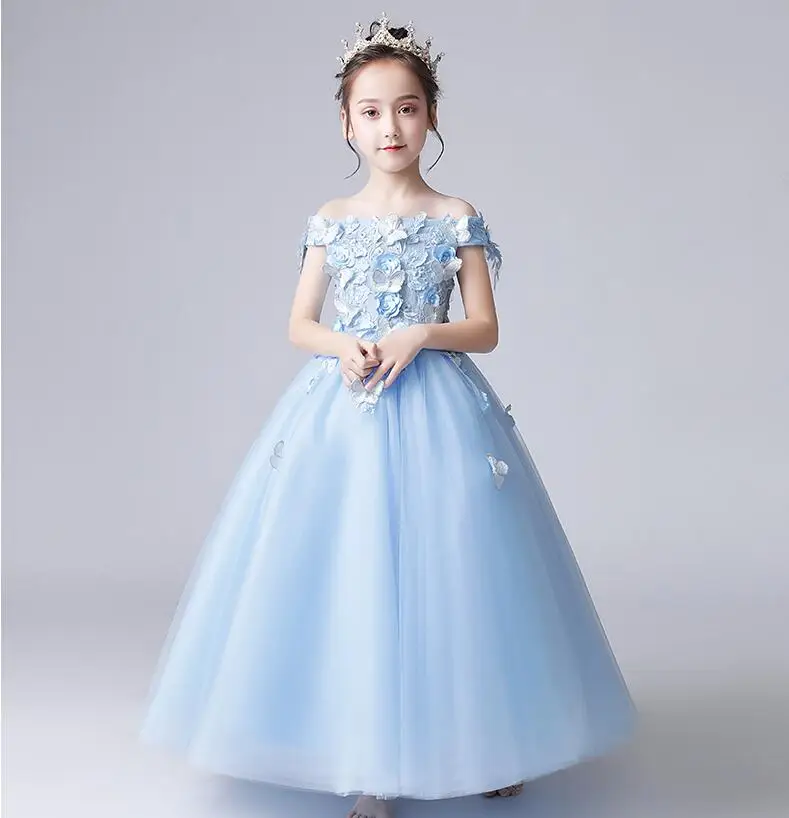 

Off Shouler Flower Girls Tulle Appliques Dresses for Wedding Kids Pageant Evening Dress First Holy Communion Dresses