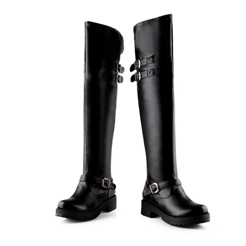 MORAZORA Over the knee boots woman fashion punk med heels shoes boots female women shoes PU soft leather big size 34-43