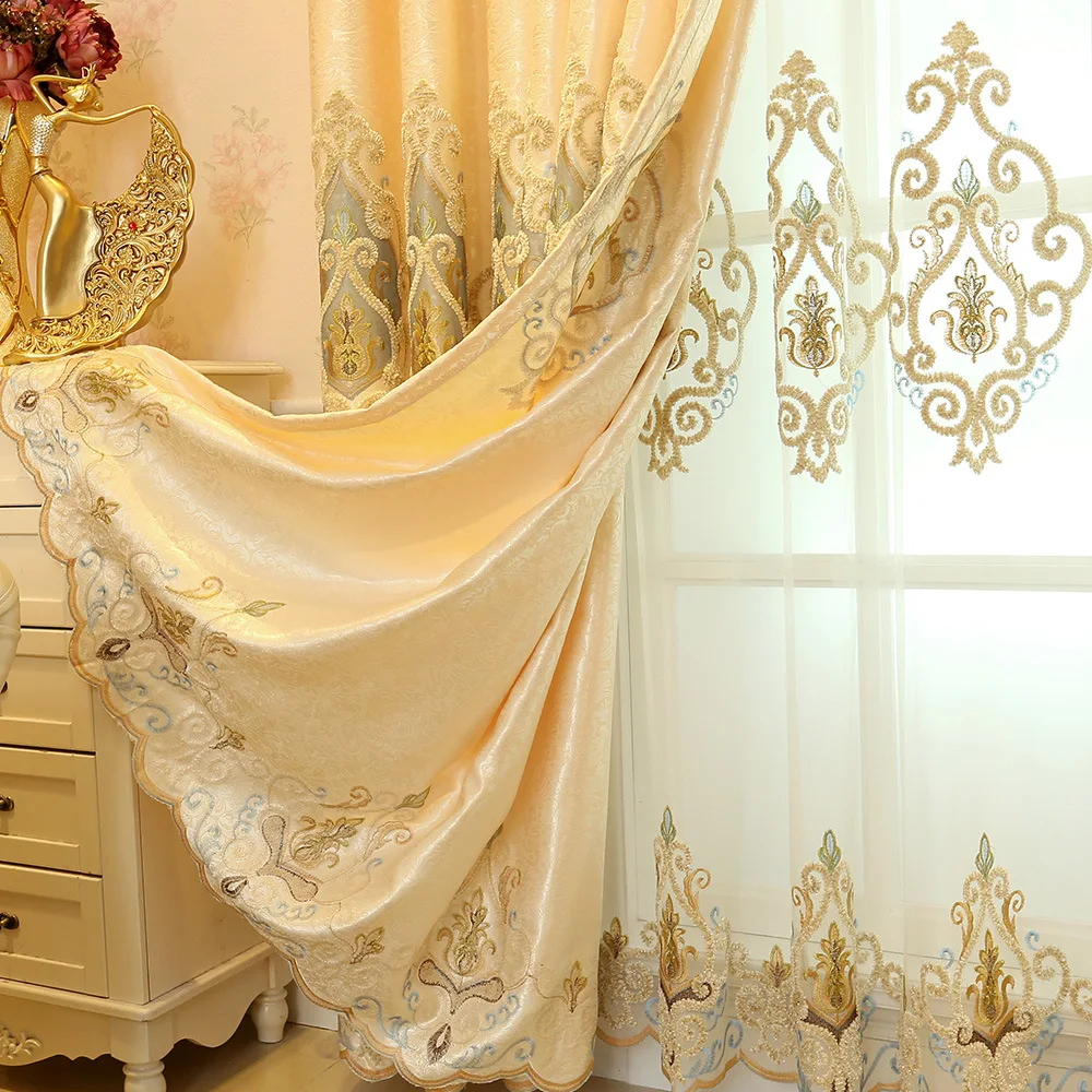 Ready Made Window Curtains for Living Room Luxury Embroidery Blinds Blackout Curtain Fabric and Tulle for Villa Bedroom