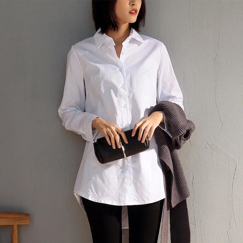 

S-4XL Plus Size Blouse Ladies 2019 Female Boyfriend Style Casual Roll-Up Sleeve Lapel Collar Large Size White Tops Women Shirts