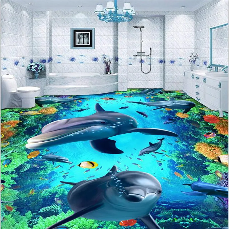 beibehang Custom 3D floor wallpaper wear non-slip waterproof thickened self-adhesive PVC floor sticker painting Murals color