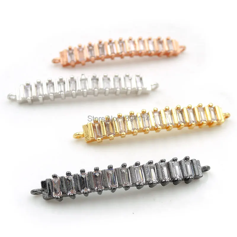 

40*5*3mm Micro Pave Clear R-CZ Arc Bar Connector Fit For Women As DIY Bracelets Accessory