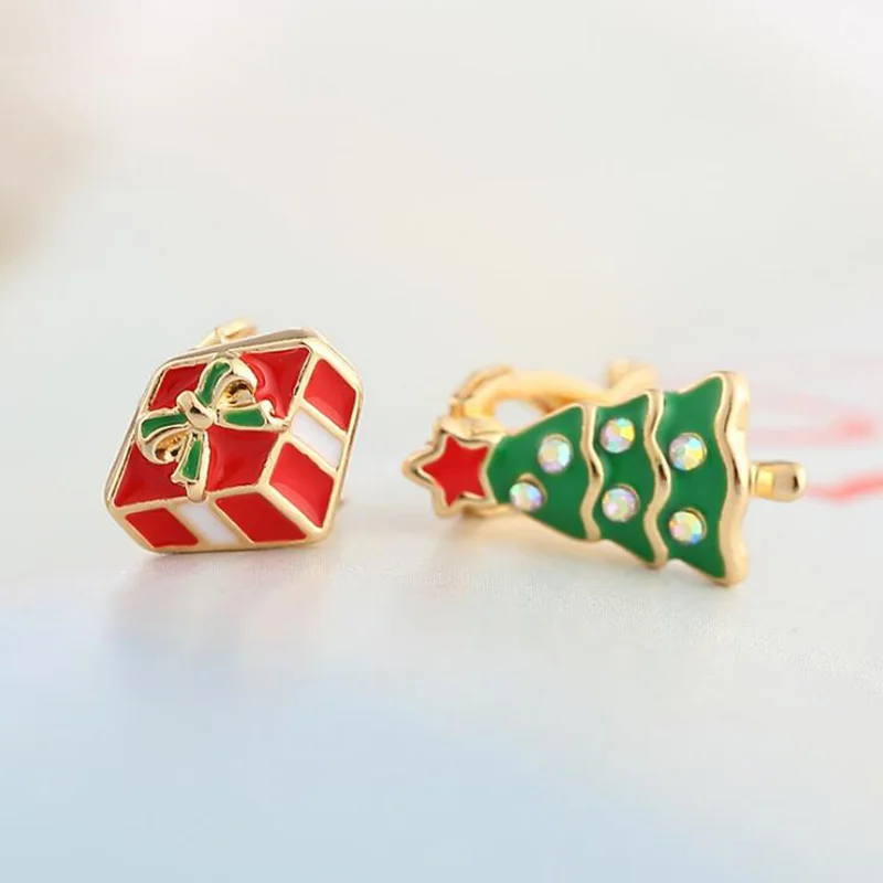 GRACE JUN Christmas Tree Gift Clip on Earrings Without Pierced for Kids Girls Hot Sale Enamel Colorful Clip Earrings Not Allergy