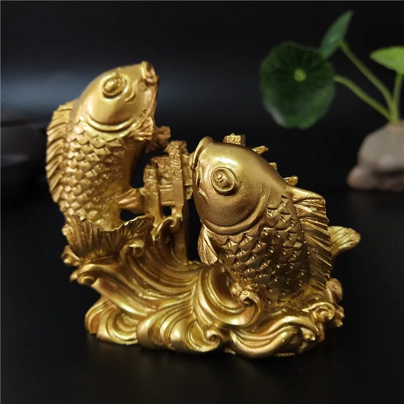 Gold Chinese Feng Shui Buddha Statues Hand Carved Sculpture Animals Fish Figurines Crafts Ornaments Home Decoration Accessories