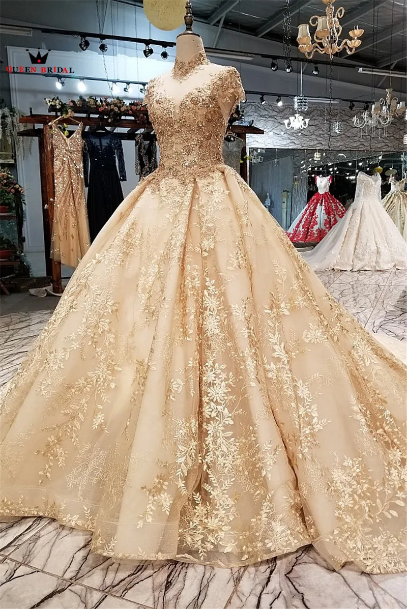 Custom Made Hot Sale Ball Gown Lace Flowers Beaded Vintage Wedding Dresses vestido de noiva Bridal Gown 2021 Real Photo WD12