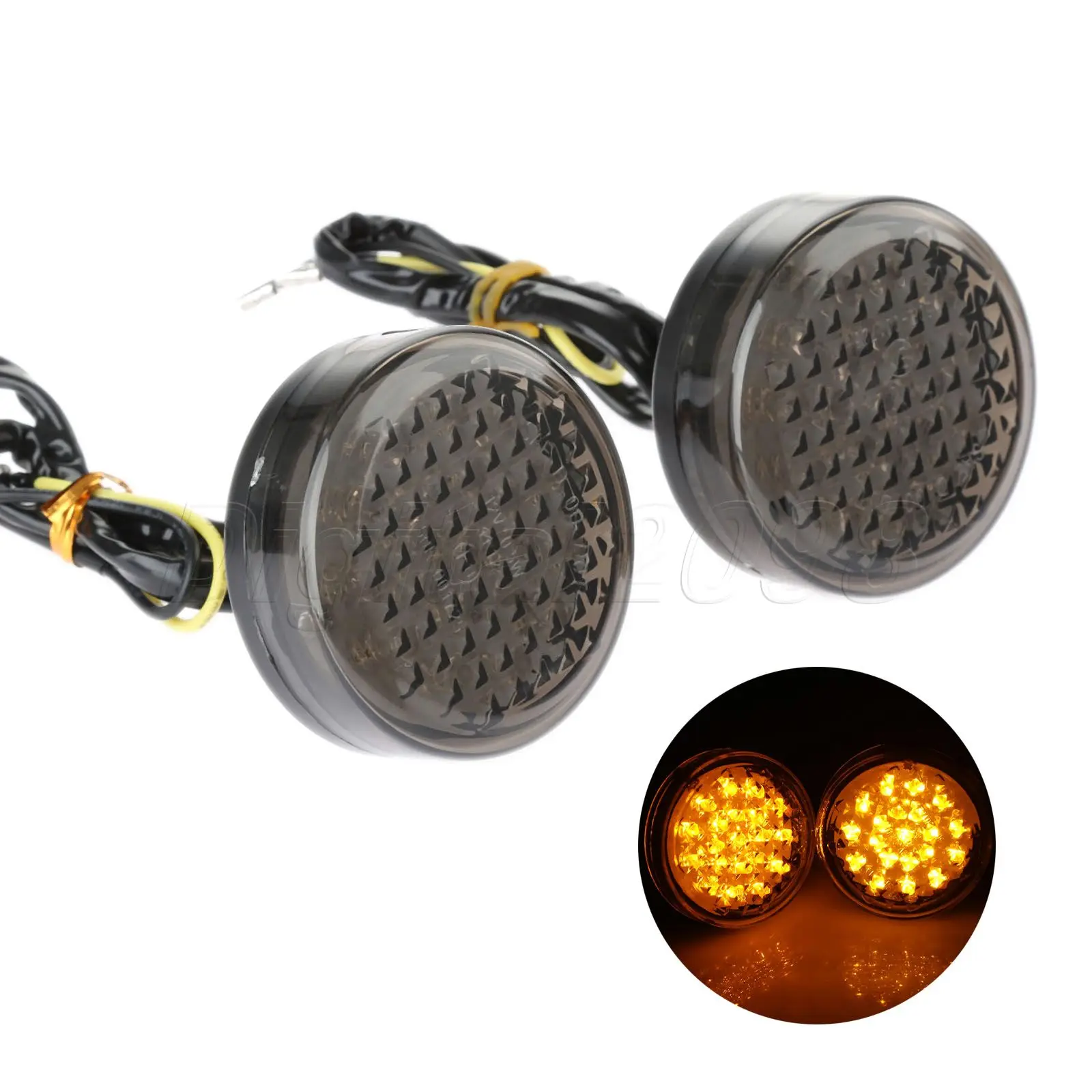 Yetaha Universal 2pcs Motorcycle LED Turn Signal Lights Lamp Flashing 20 Led Indicator Round Amber Blinker Bulb For Yamaha Honda