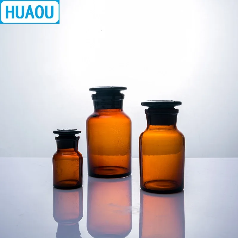 HUAOU 30mL Wide Mouth Reagent Bottle Brown Amber Glass with Ground in Glass Stopper Laboratory Chemistry Equipment