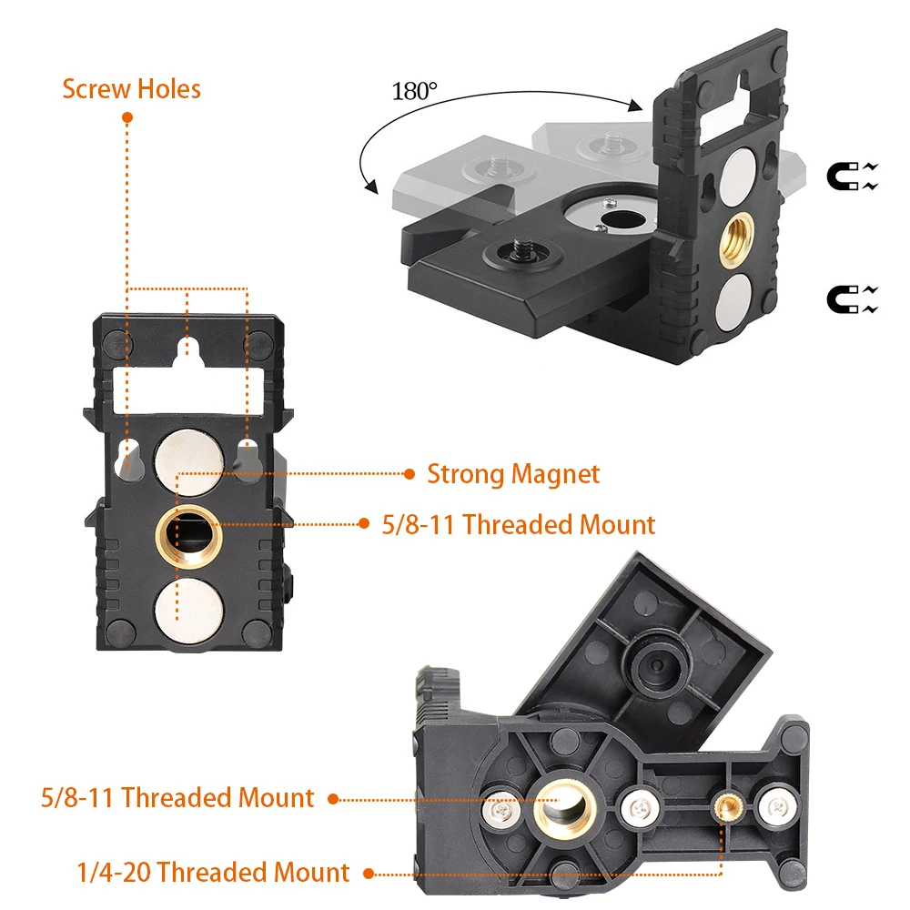 Huepar  Multifunctional L-shape Magnetic Bracket Laser Level Adapter With Adjustable Magnetic Pivoting Base to 180 Degree Holder