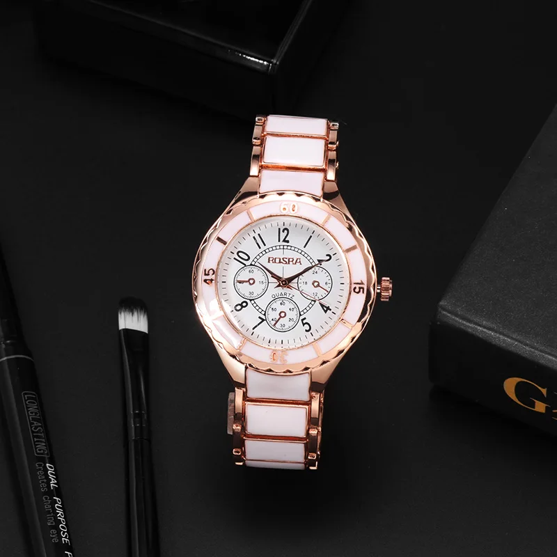 Relojes de Acero de cuarzo para Mujer, pulsera de diseño elegante de oro rosa y blanco, Bayan Kol Saati