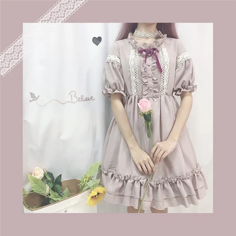 Lolita Japanese Soft Girl Cosplay fur s, Style imprimés, Manches courtes et longues, Halloween Bow fur s, Female fur s, Cute