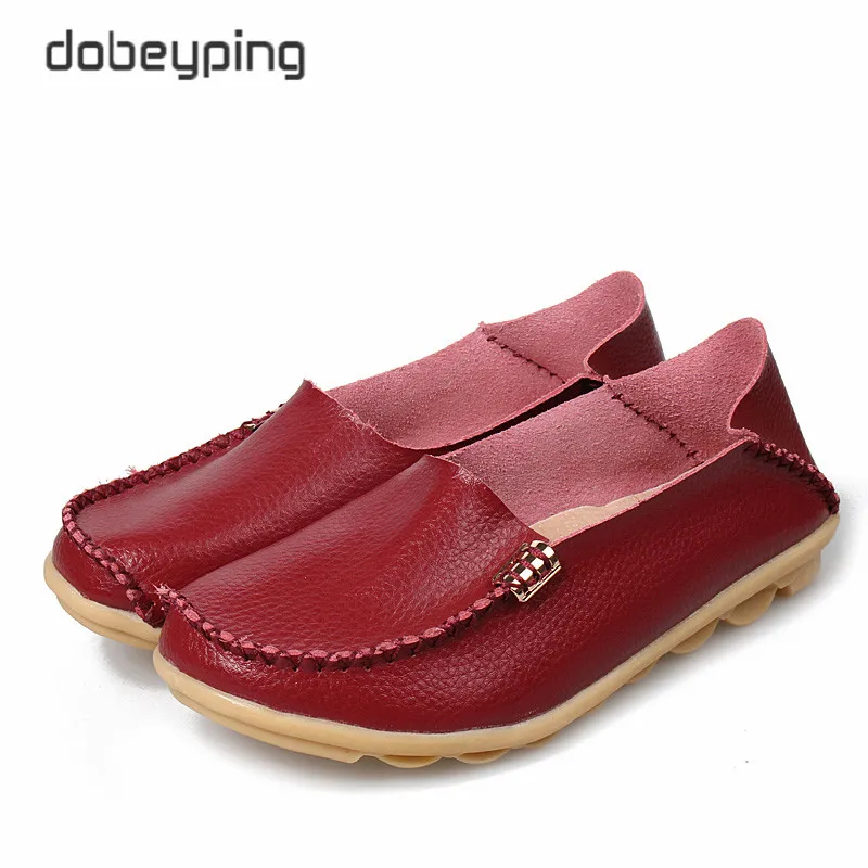New Women Real Leather Shoes Comfortable Mother Loafers Soft Woman's Flats Leisure Female Driving Footwear Boat Shoe Size 35-44