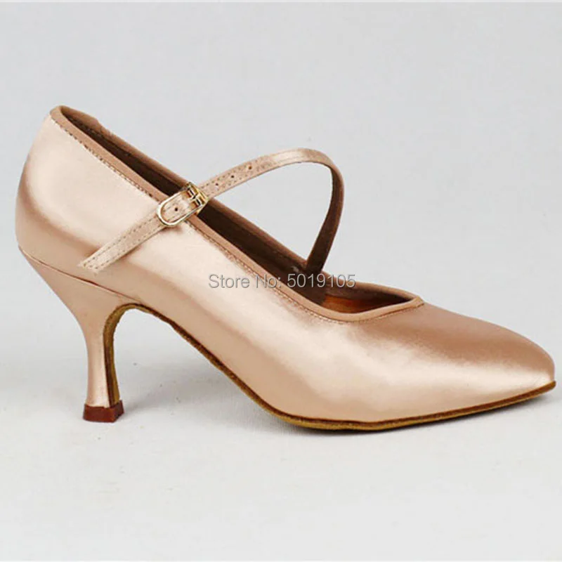 Women Pro Standard Dance Shoes BD 138 ClASSIC Fresh Tan Satin High Low Heel Ladies Ballroom Dance Modern Shoes Soft Outsole