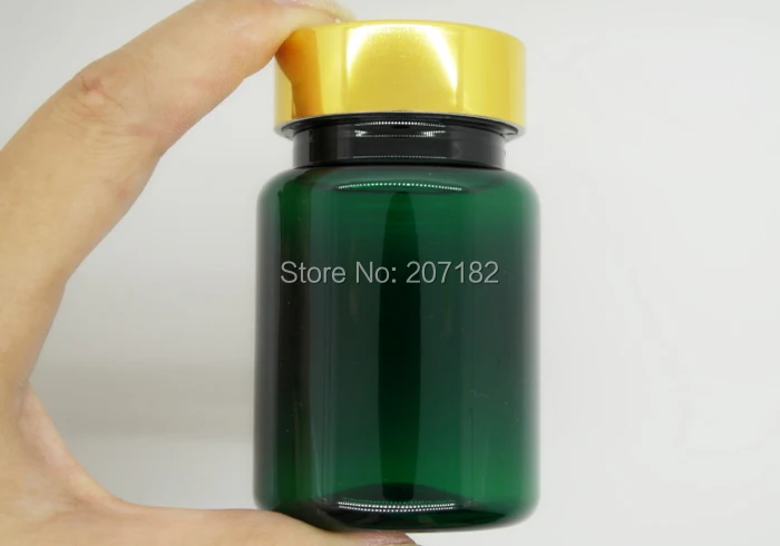 (100PCS/Lot) 80ML/80CC Translucent Green  with Metal Gold Cap Plastic Bottle, Capsule Bottle, PET Pill Bottle