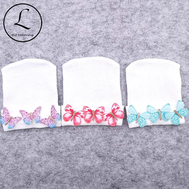 

Soft Nebworn baby Girls Knitting Cotton butterfly Beanies Hats Spring Cute Hospital Hats For Newborn Gifts Head Hair Accessories