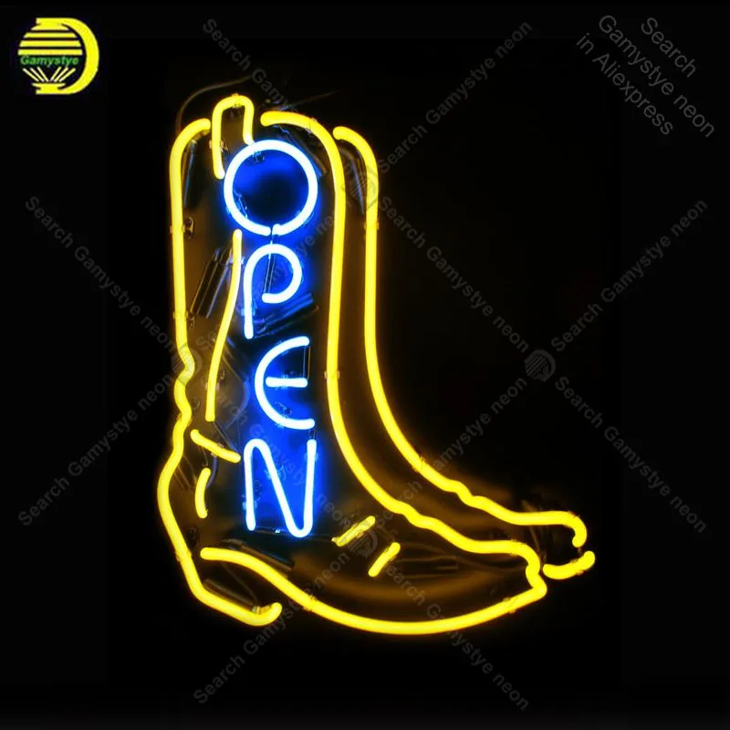 Neon Sign for open with shoe Neon Bulb sign handcraft love gift glass tube light Decorate wall lamps advertise display store