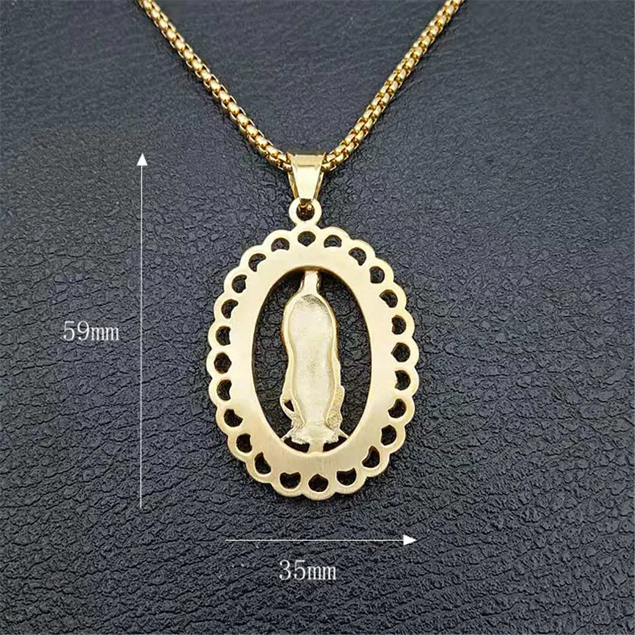 Stainless Steel Virgin Mary Gold Necklaces Pendants For Women 2020 Gold Color Madonna Necklace Religious Christian Jewelry