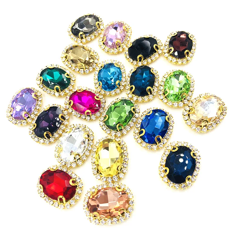 6x8~18x25 mm Oval shape crystal glass sew on rhinestones High quality crystal buckle Gold Base For assignment DIY accessories