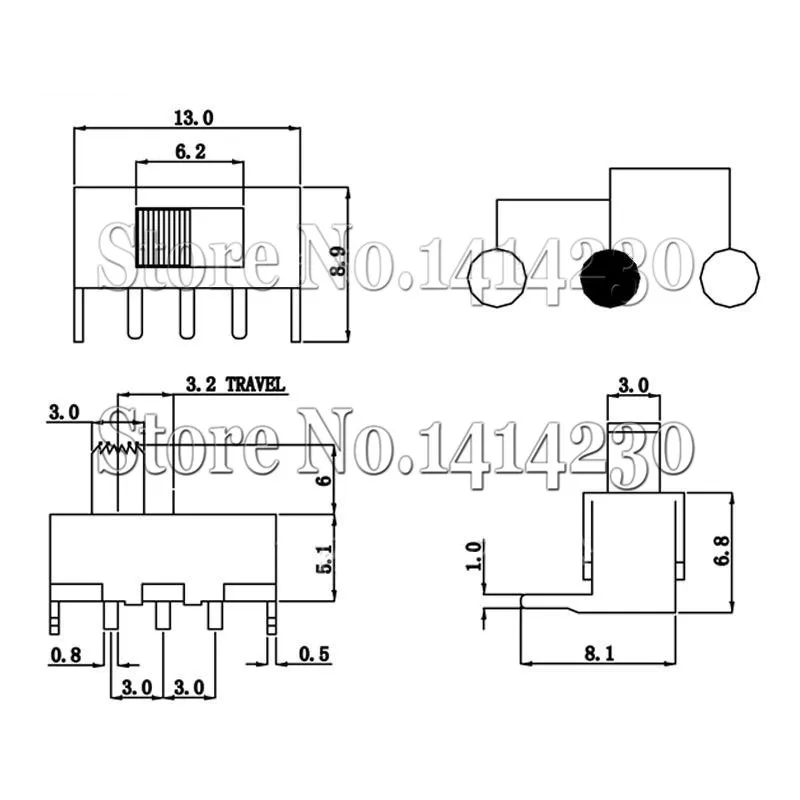 10PCS SS12F23 SS12F23VG5 0.5A 50V Toggle Switch 3PIN 1P2T 90 Degree Curved Needle Slide Switch Handle high 5mm