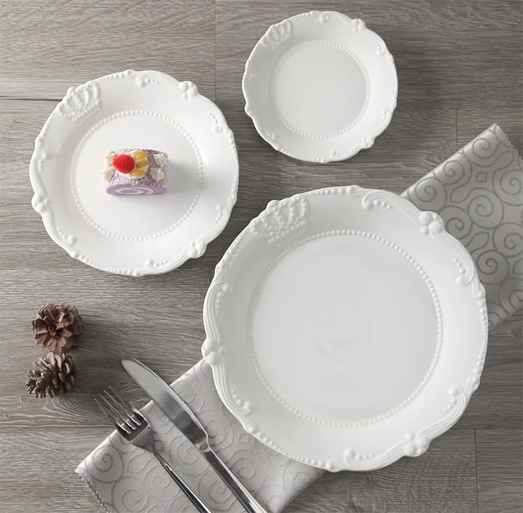 6\'\' 8\'\' 10 \'\' Royal Crown Relief Ceramic Dinner Plate Set Porcelain Main Dish Serving Tray Tableware For Restaurant Home Cafe