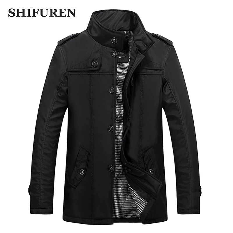 

SHIFUREN Winter Warm Men Jacket and Coats Cotton-Padded Causal Parkas Long Sleeve Outerwear Overcoat Male Clothes Size M-XXXL