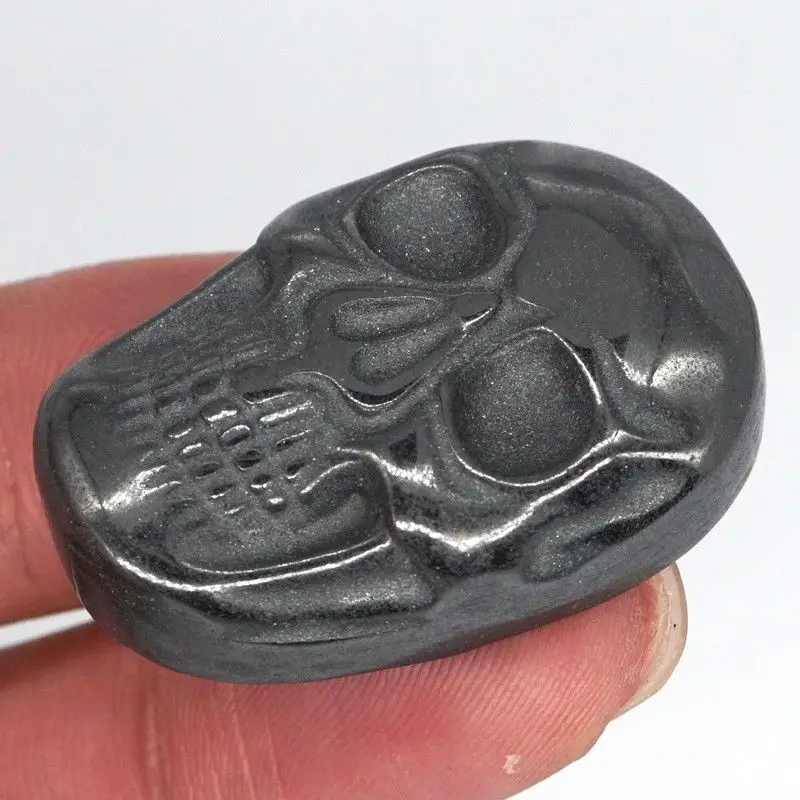 1.37 Inch (35mm) Carved Natural Hematite Black Stone Skull Cab Cabochon