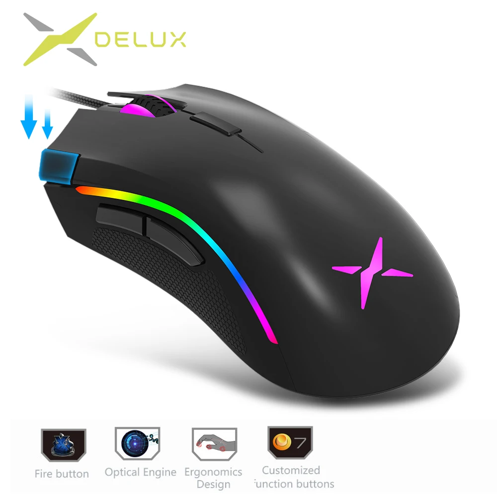 

Мышь Компьютерная Delux M625 PMW3360 игровая с сенсором, 12000DPI, 12000FPS, 7 кнопок