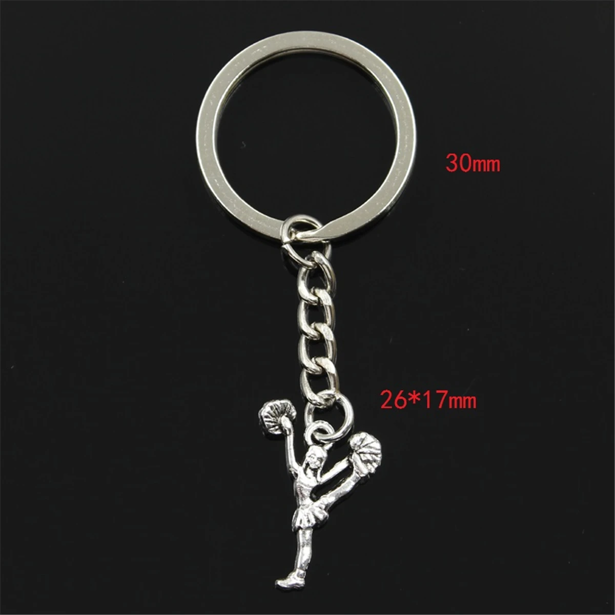 New Fashion Men 30mm Keychain DIY Metal Holder Chain Vintage Cheerleaders Cheering Dance 26x17mm Silver Color Pendant Gift