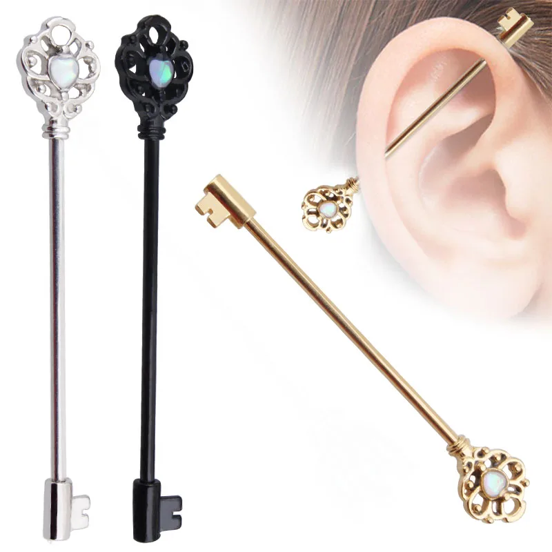 1 PC Fashion Key Style  Ear Industrial Barbell Scaffold Bar Barbell Piercing Cartilage Eearring Body Jewelry Industrial Piercing