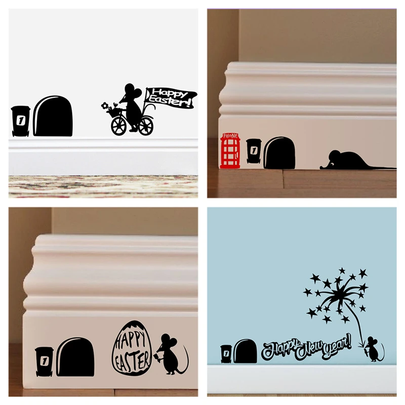 3d Mouse Hole Pattern Wall Stickers Kitchen Bedroom Door Wall Corner Baseboard Decoration Diy Home Decals Animal Vinyl Mural Art