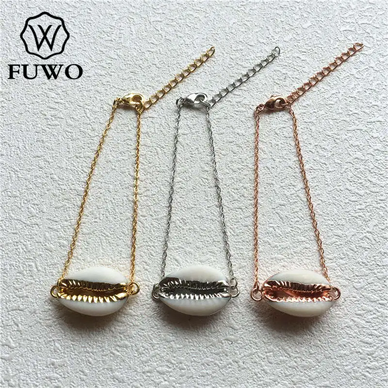 

FUWO Wholesale Natural Cowrie Bracelet,Golden Plated Seashell Jewelry Female Elegant Cuff Bohemian Gift 5Pcs/Lot BR505