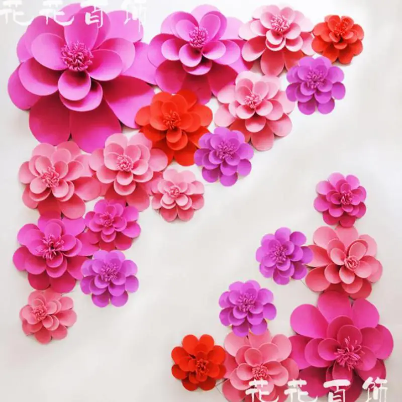 Wedding Backdrops 22pcs Set Large Simulation Foam Flower Stereo Hand Finished Rose Windows display Wedding Deco