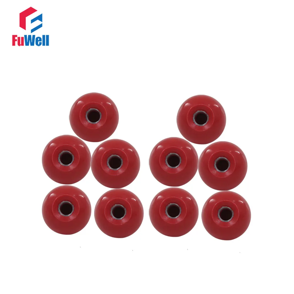 10pcs M6 x 25mm Ball Knob Iron Insert 6mm Thread 25mm Ball Diameter Bakelite Red Ball Lever Knob for Machine Tools Replacement