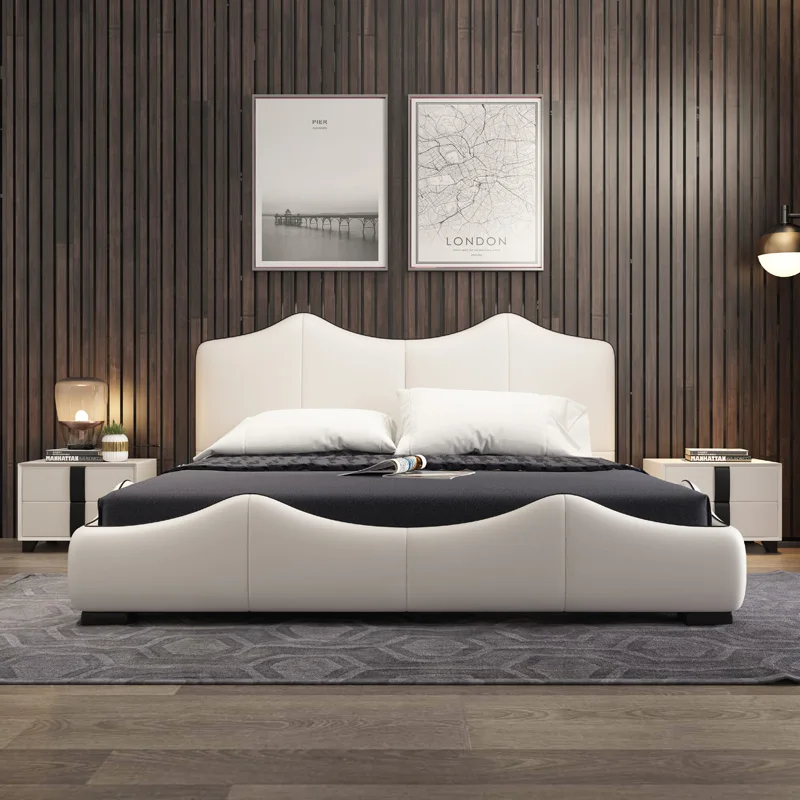 Real Genuine cow leather bed Soft Beds Bedroom camas lit muebles de dormitorio yatak mobilya quarto unique designer furniture