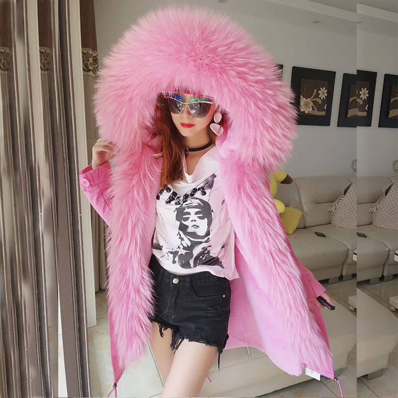 

New Arrival Fur Parka 2022 Brand Long Women Winter Coat Real Raccoon Fur Jacket Luxury Large Detachable Collar Parka Femme