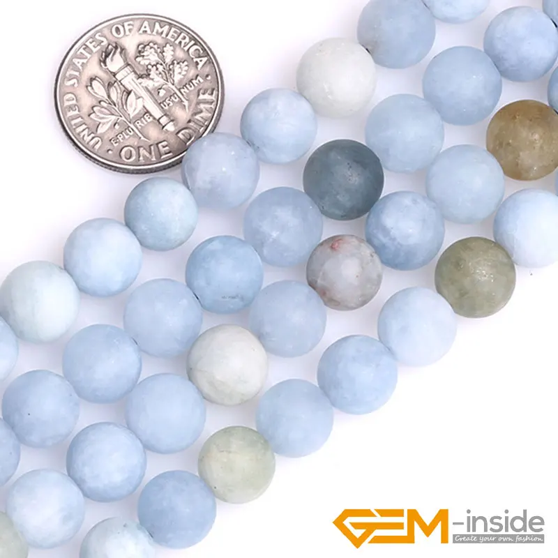 6/8/10/12mm Frosted Round Natural Blue Aquamarines Stone Semi Precious Matte Beads Loose Beads For Jewelry Making Strand 15 Inch