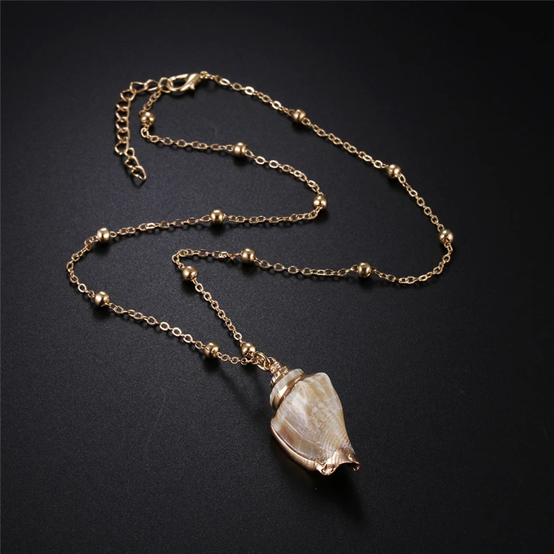 Natural Shell Pendant Necklace Seashell Collar Choker Long Gold Color Chain Cowrie Necklace Woman Femme Ocean Beach Jewelry Gift