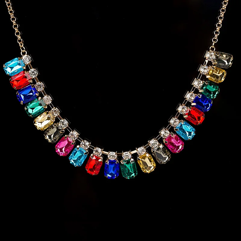 YFJEWE Colorful full rhinestone short necklace fashion luxury multicolour rhinestone chain all-match necklace For Women #N050