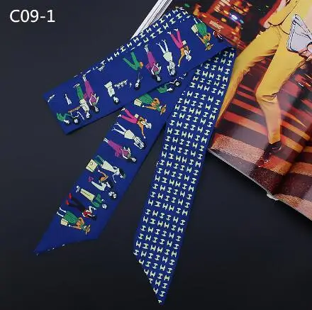 2017 أفضل بيع عطلة طباعة وشاح حريري المرأة الفاخرة العلامة التجارية وشاح حقيبة أشرطة موضة وشاح الرأس الأوشحة الطويلة الصغيرة بالجملة #2