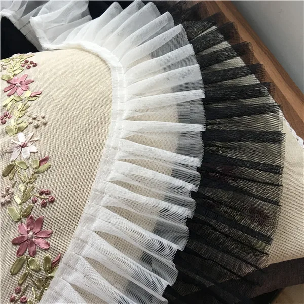 5yards/lot 9cm wide 2layer Fold  Mesh Ruffle Lace Trim DIY Garment Skirt Hem Accessories Fabric