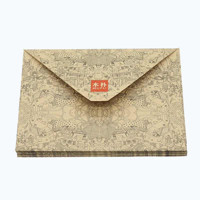 Sobre de madera Pu Retro de alta calidad, papel Kraft de doble cara, estampado, sobre de regalo, papelería de oficina de negocios, 10 Uds.