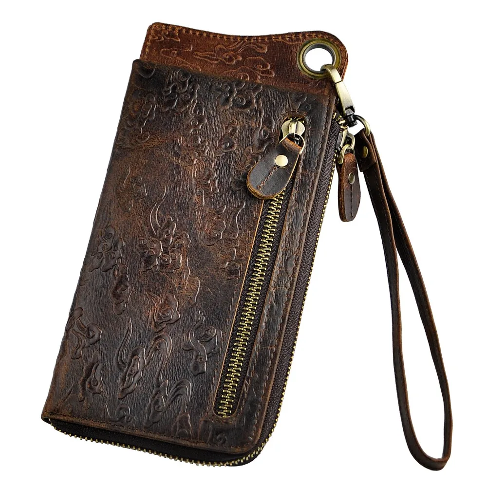 Fashion Male Organizer Leather Design Animal Emboss Checkbook Iron Chain Zipper Pocket Wallet Purse Clutch Handbag Men ck001-1