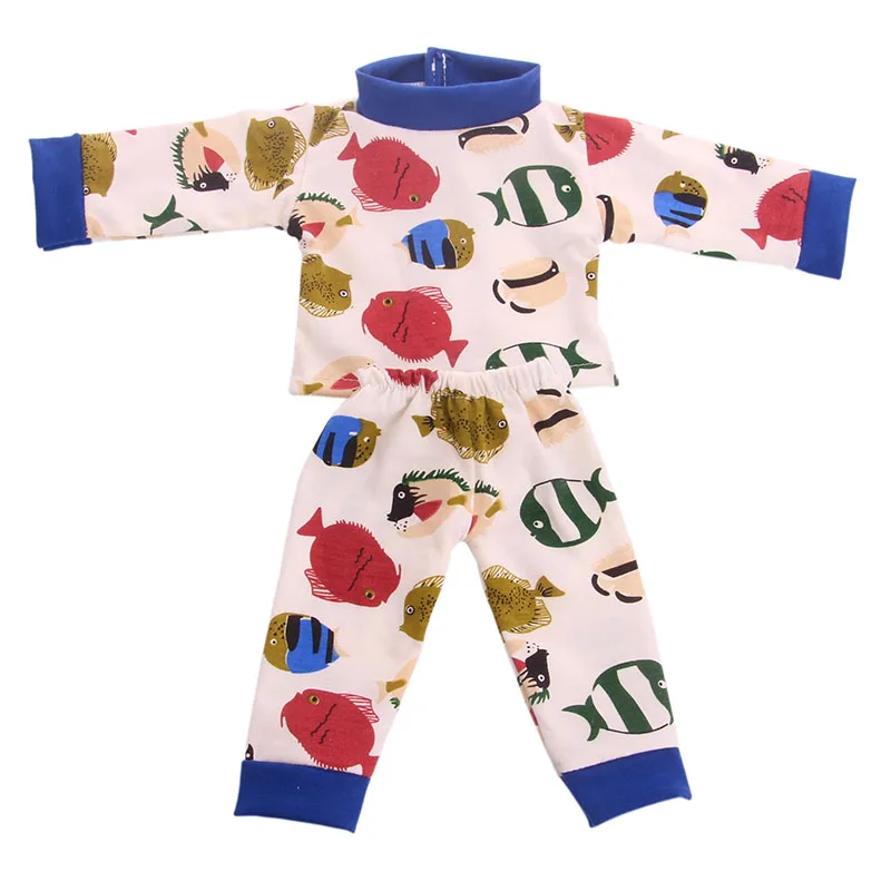 Doll Clothes Cute Fish Pattern Homewear Pajamas Set fit for 43cm new doll clothes accessories