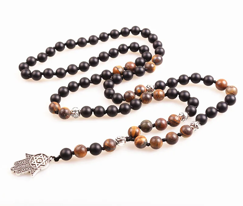 New Design Men's black necklace 8MM Tiger stone Bead  for men Mala necklace