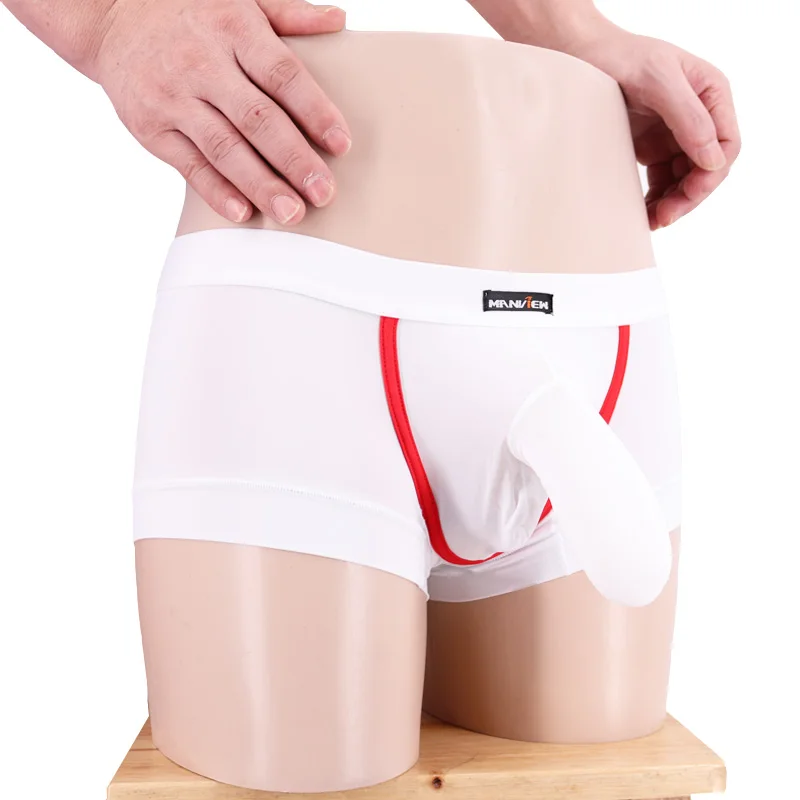 Free shipping male panties Manview Ice Silk trunk Penis Sleeve Pouch Boxers Shorts Men u convex low-waist Men underwear 1520
