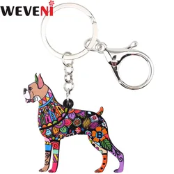 WEVENI Original Plastic Boxer Dog Key Chain Key Ring Bag Charm Man Car Pendant Statement 2017 Hot Trendy Jewelry For Women