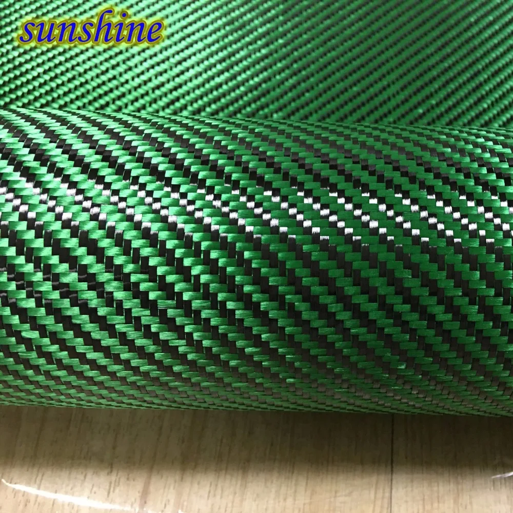 Hybrydowa tkanina z włókna węglowego i aramidowego Green Carbon, włókno węglowe 3K, zielone włókno aramidowe, 190 g/m², grubość 0,2 mm
