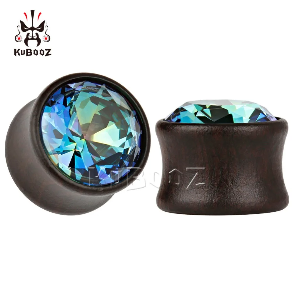 KUBOOZ piercing zircon ear plugs wood tunnels body jewelry expander 4 colors available pair selling 2pcs lot gauges